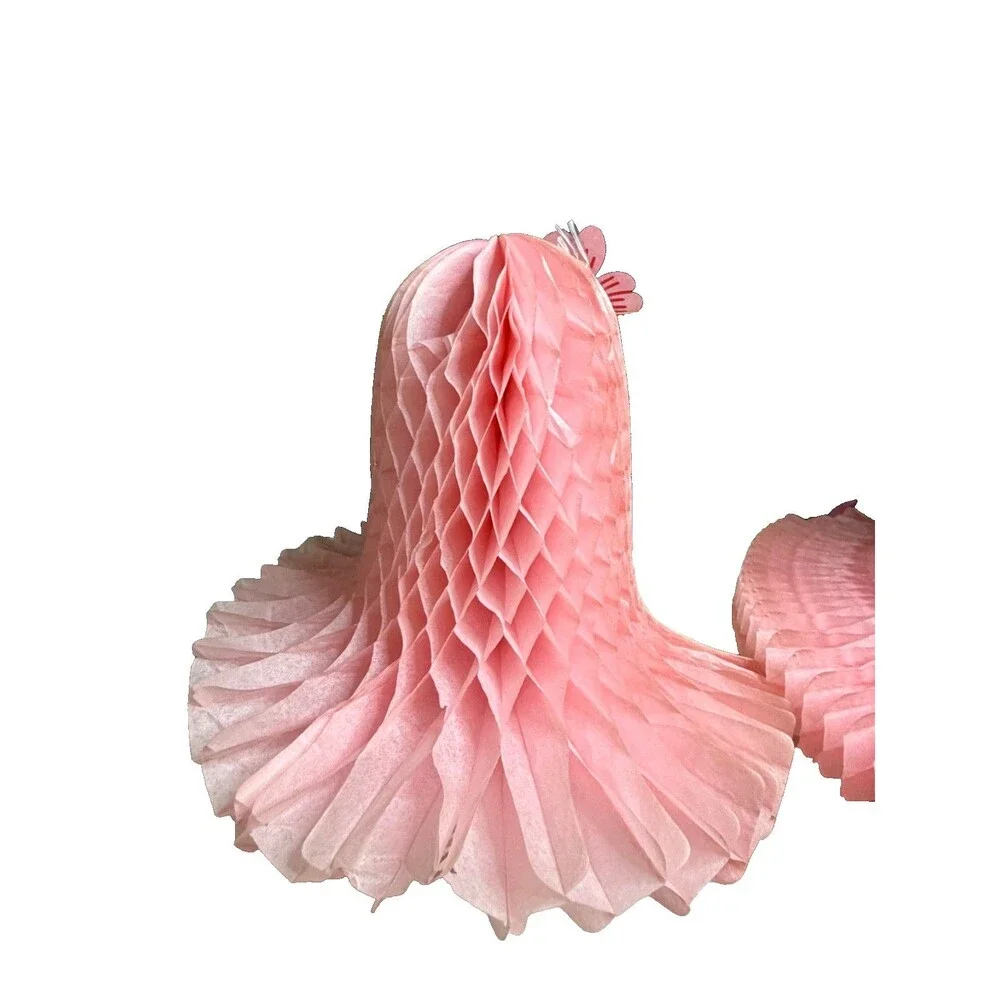 Vintage Hallmark Honeycomb Tissue Bell Decoration Pink Set of 2
